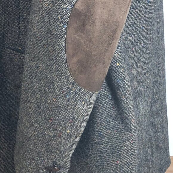 John Blair Mens Size 44 Speckled Brown Wool 3 Leather Button Blazer Suit Jacket - Picture 4 of 13